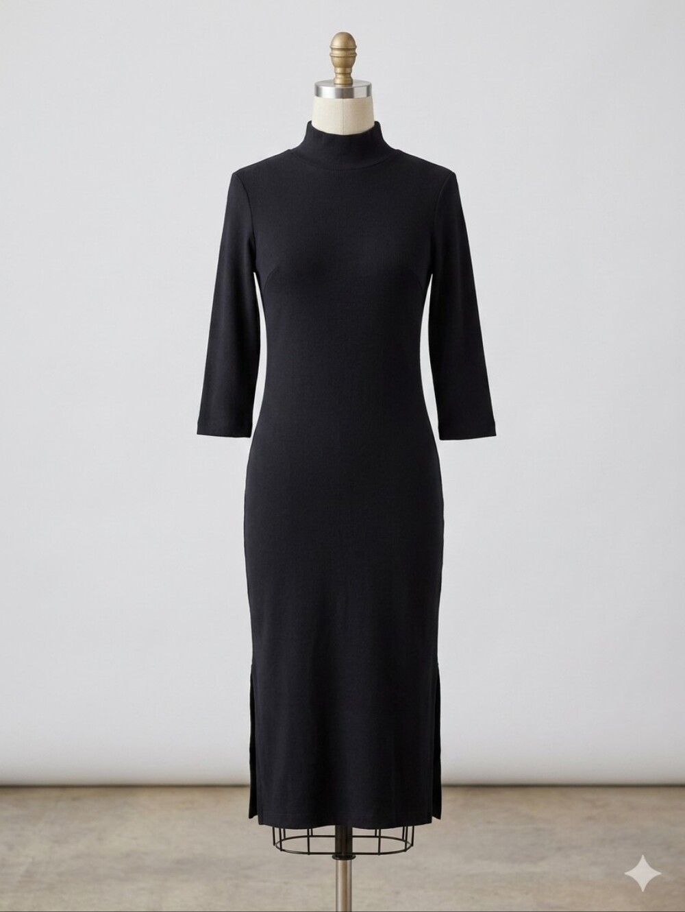 Able Black Mock Neck Side Slit Cotton Knit Dress S